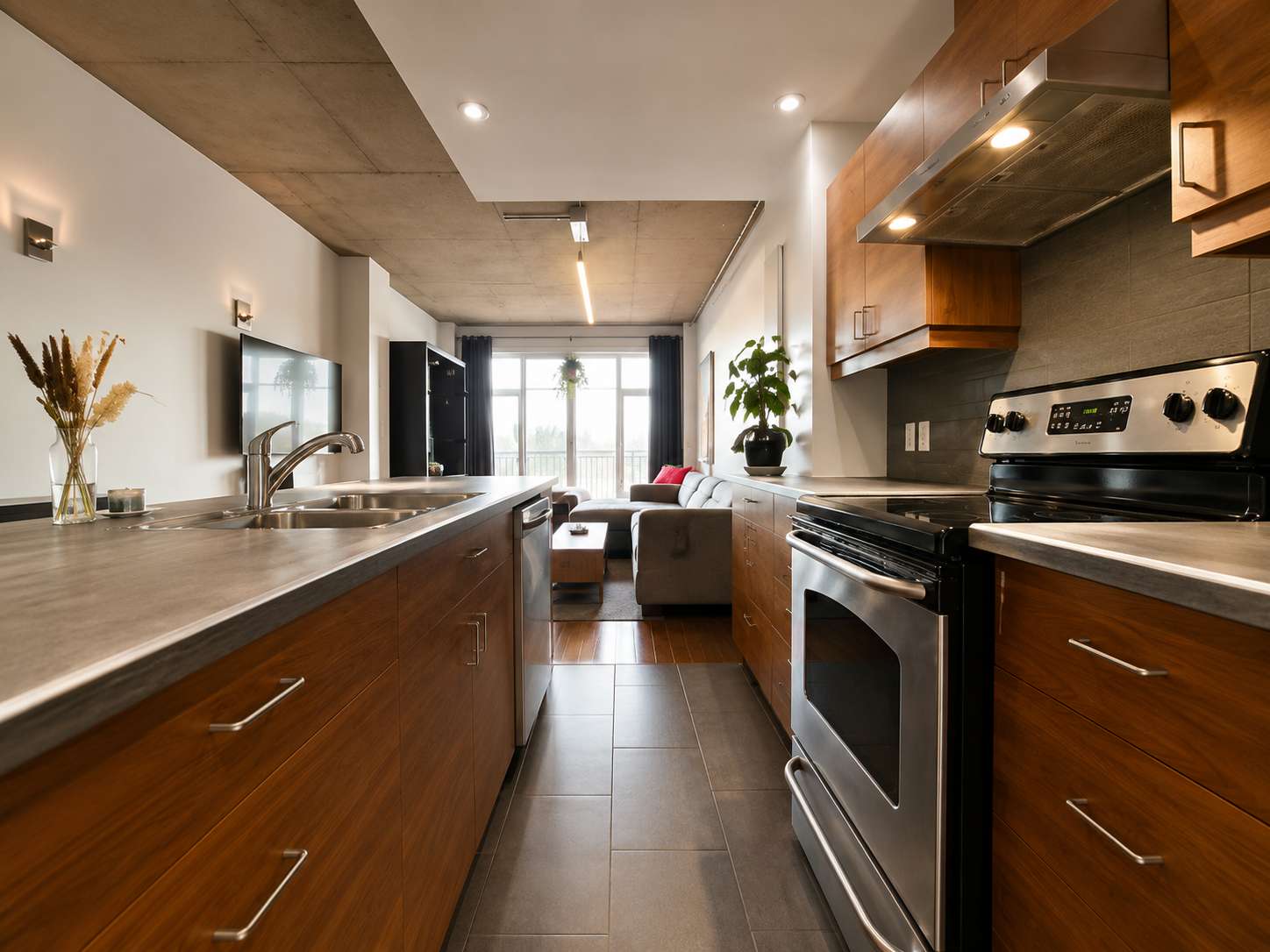 11 of 21. Modern kitchen featuring sleek cabinetry, stainless steel appliances, and an open layout with abundant natural light.