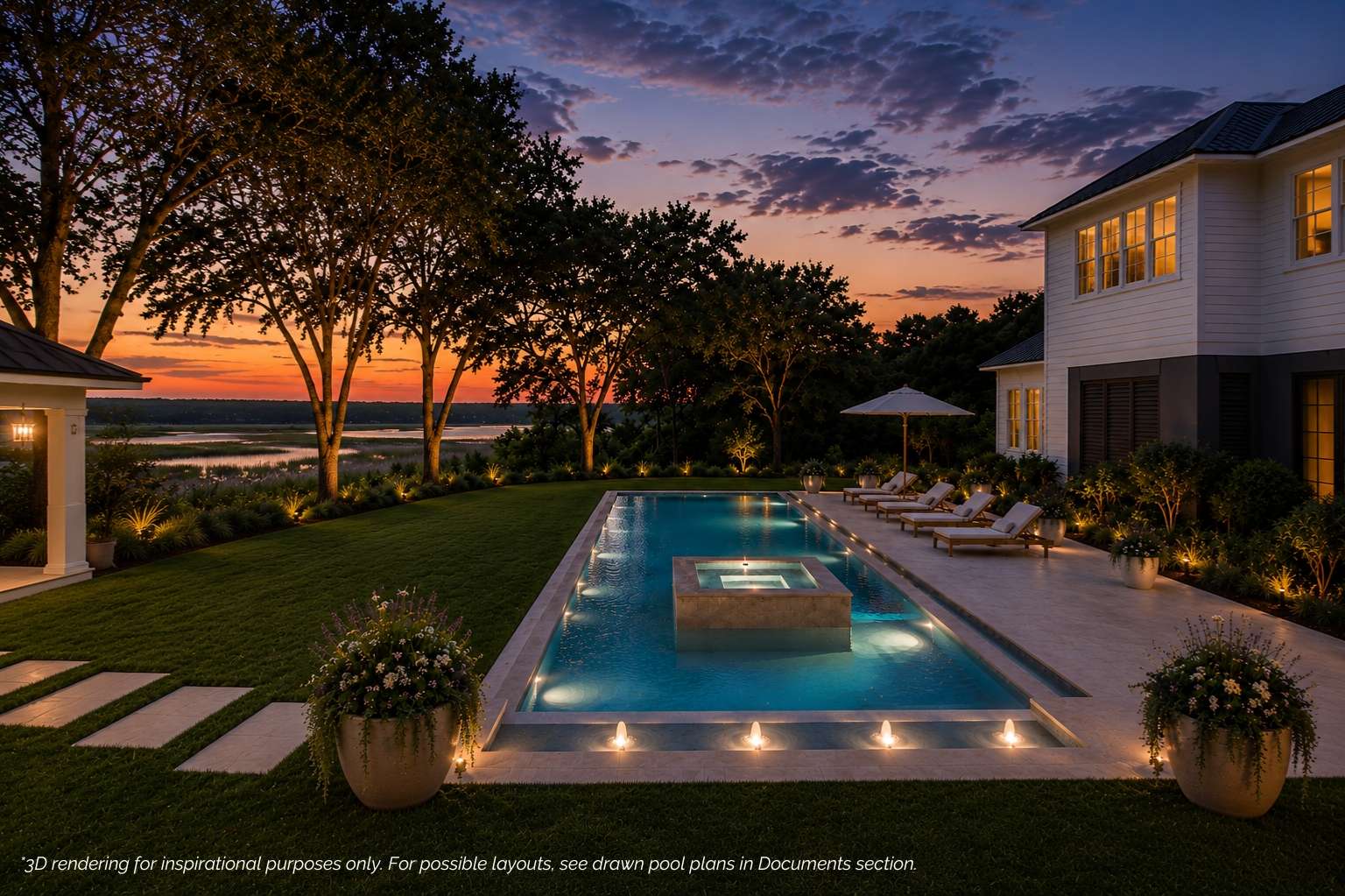 130 of 155. 3D pool rendering for inspirational purposes only. See Documents section for drawn pool plans.