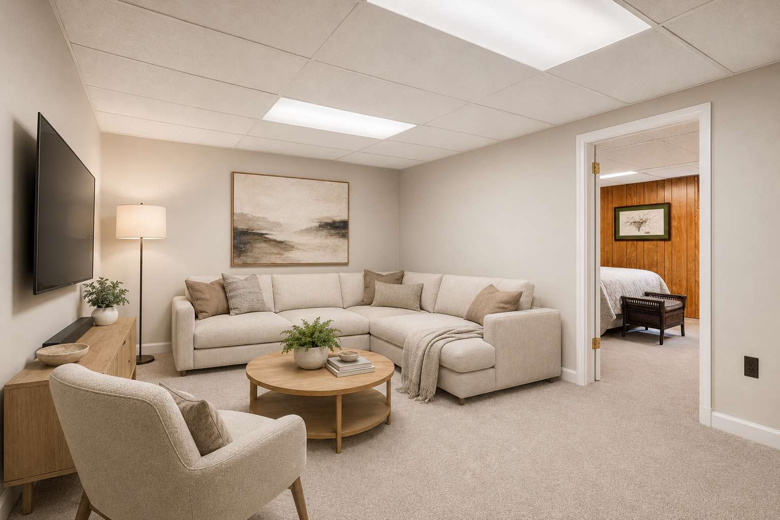 21 of 38. What the basement family room could look like