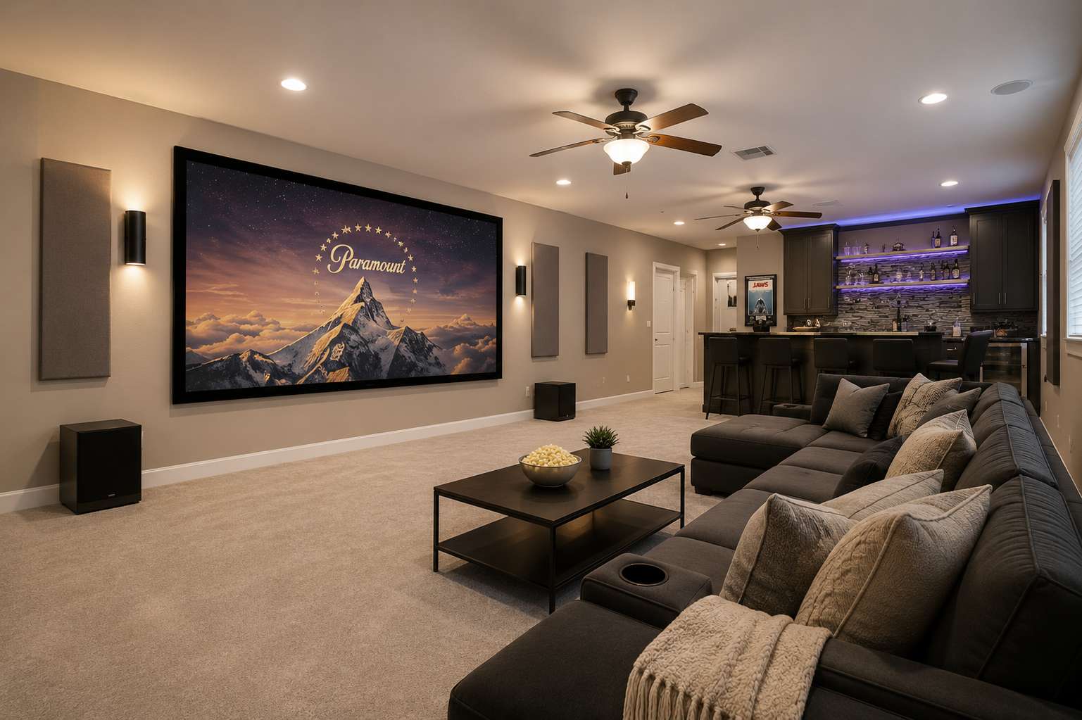 7 of 72. The professionally finished basement provides exceptional flexibility with a spacious recreation room, home theater potential, full bar, surround sound, and ample space for entertaining guests.