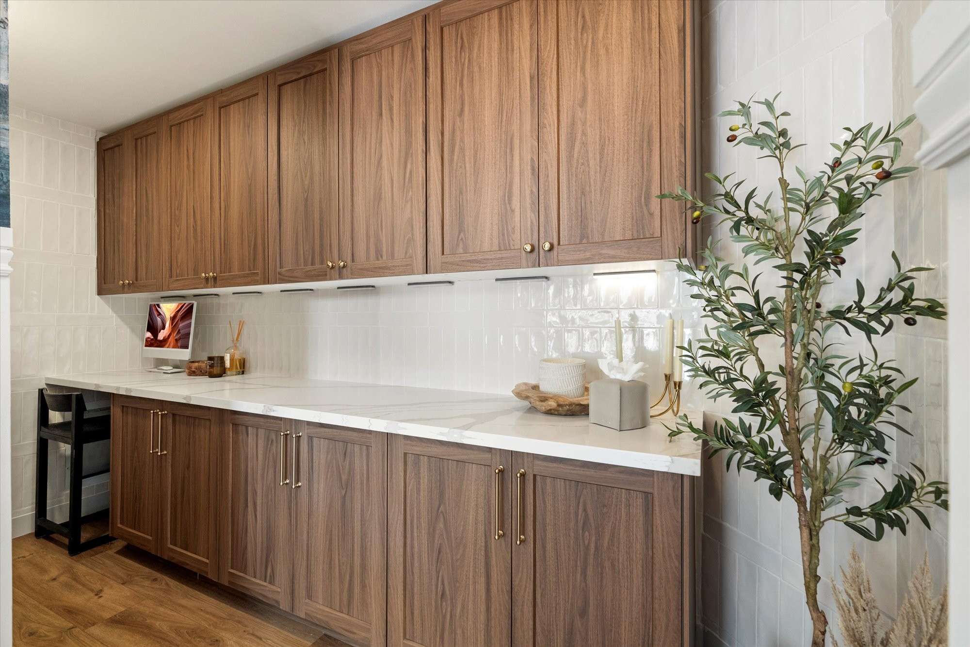 13 of 48. Stylish bonus room with built-in storage and wood flooring, ideal as a home office, studio, or flexible living space.