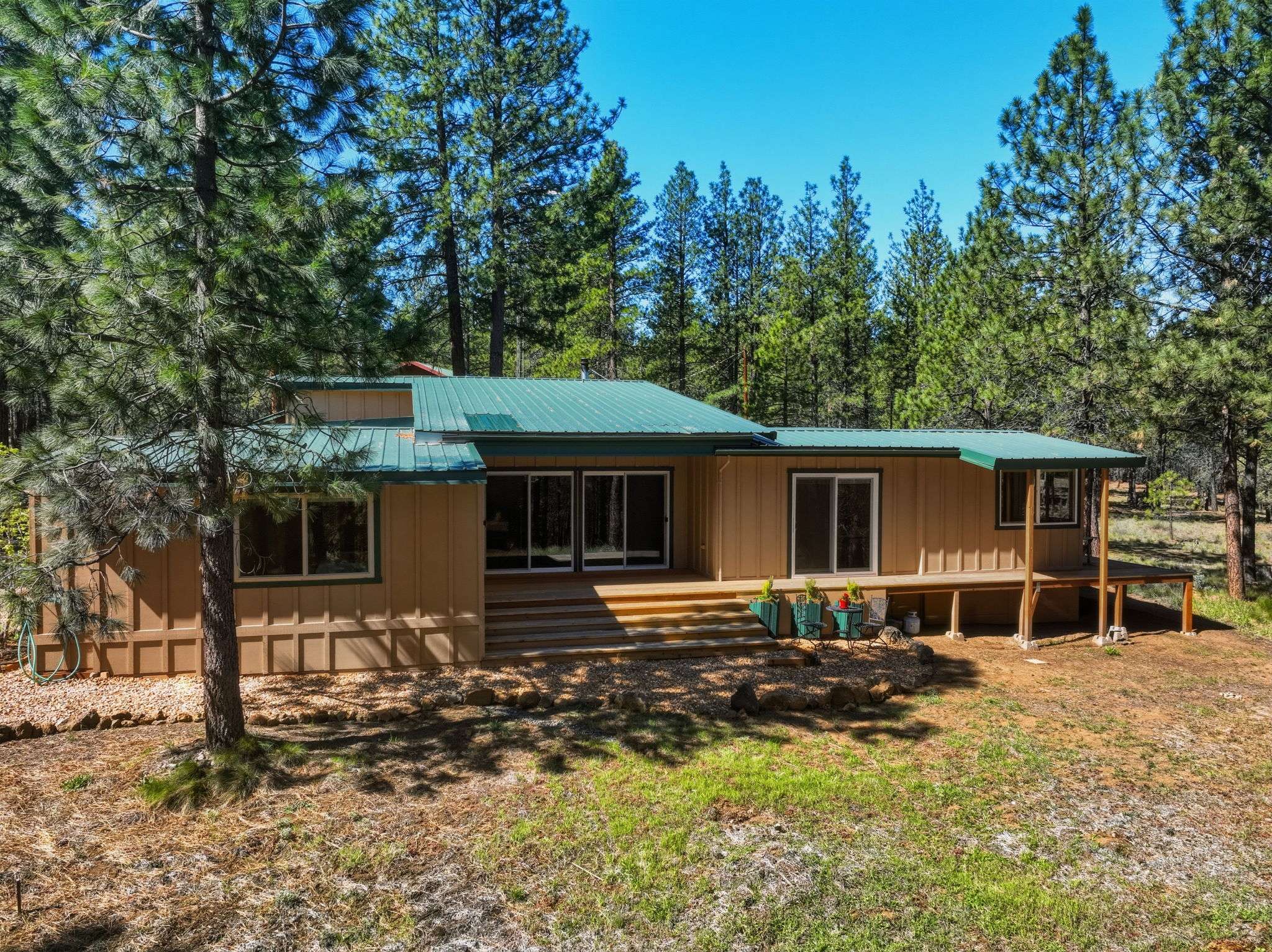 54 of 61. This cozy home nestled among tall pines offers a perfect blend of comfort and nature.
