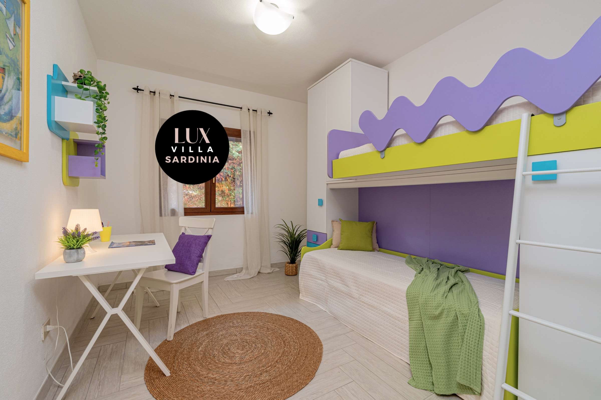 27 of 66. Bright and playful bedroom featuring a loft bed, work desk, and vibrant decor for a youthful vibe.