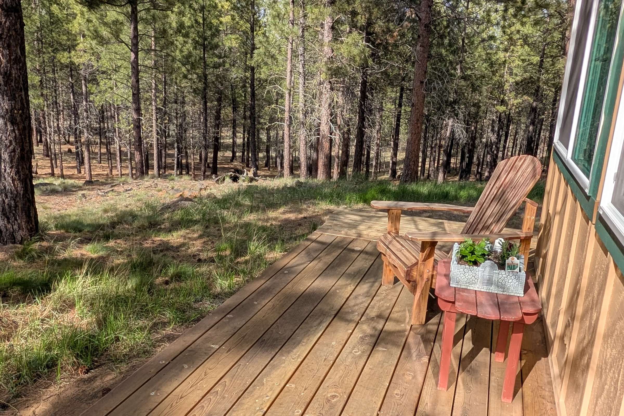 34 of 61. Enjoy peaceful woodland views from the spacious deck, perfect for relaxation and outdoor gatherings.