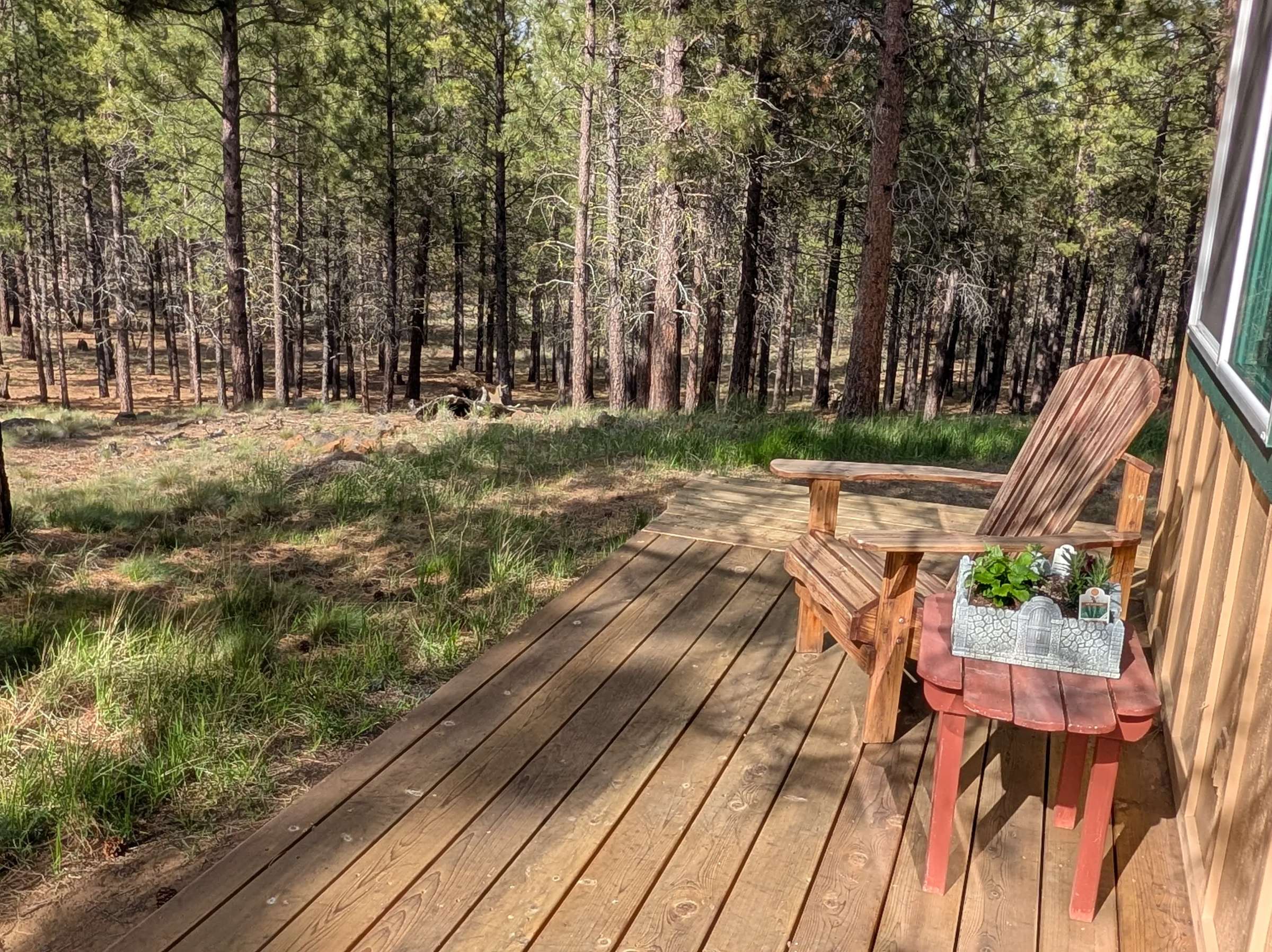 34 of 61. Enjoy peaceful woodland views from the spacious deck, perfect for relaxation and outdoor gatherings.