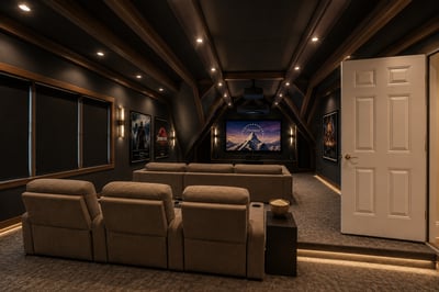 Potential space for a movie room in attic above garage.