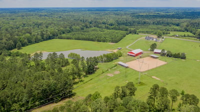 Sprawling acreage with a pond and equestrian facilities, perfect for agriculture or recreational activities.
