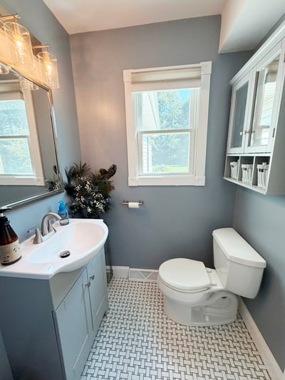 Half Bathroom Renovated 2025 w/ Ceramic Tile Floor, New Window & Cordless Shade, Sink, Mirror, etc