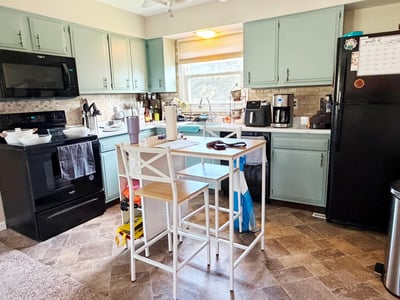 Apartment Kitchen w/ cabinets painted & new counter Oct 2025, cordless shades. Backsplash and lineoleum flooring 2016. Frigidaire refrig 2020, GE DW, Whirlpool electric range & microwave Dec 2025. Island is excluded/belongs to tenants