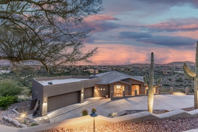 Elevated desert residence overlooking Sycamore Canyon with stunning mountain backdrops and timeless southwestern architecture. The private setting offers luxury living surrounded by the natural beauty of Fountain Hills.