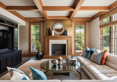 VIRTUALLY STAGED: Lighter walls, altered fireplace and contemporary furnishings are reflected in this virtual photo.