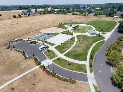Aerial view of Stryker Field and Umso Park.