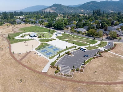 Aerial view of Stryker Field and Umso Park.