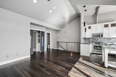 Open to dining space and kitchen.