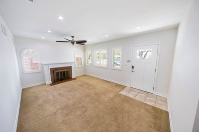 Custom plantation shutters, ceiling fan, built in speaker system