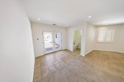 View towards backyard, guest bath