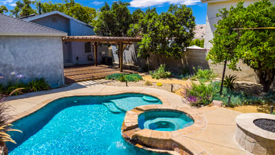 Heated pool, space and fire pit