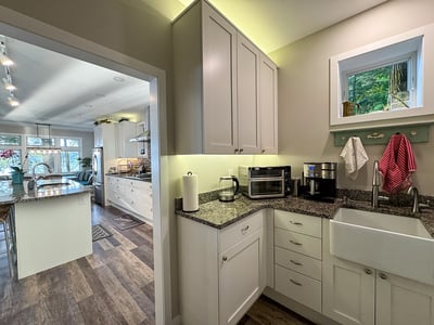 Coffee Bar + Prep Kitchen. Farmhouse Sink. Pantry