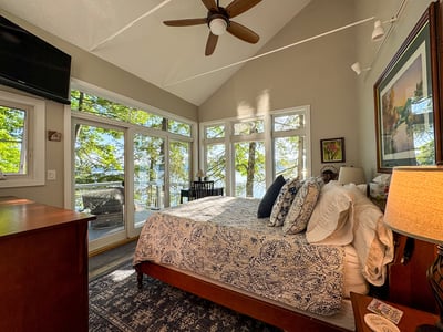 Primary Suite + Private Deck. Vaulted Ceiling. Walls of Glass. Walk-in Closet