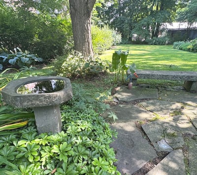 Custom Stone Birdbath and Bench