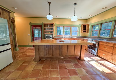 Kitchen. Saltillo Tile Floor. Custom Island. Samsung Bespoke Fridge. NEW Stove