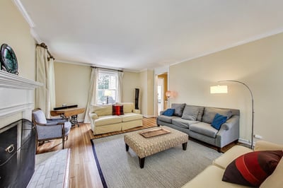 Living Room with Cozy Wood-Burning Fireplace