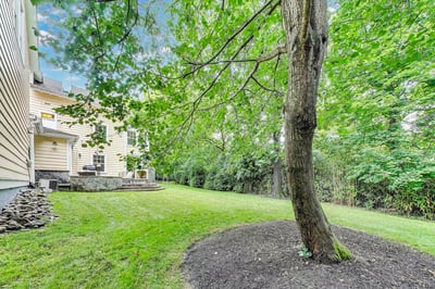 Large rear yard with flat grassy play space