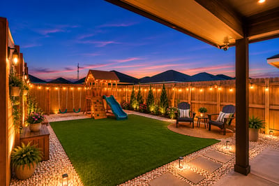 Discover a vibrant backyard oasis, perfect for family gatherings and outdoor play under the Texas stars.