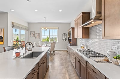 Bright and spacious kitchen featuring modern appliances, extensive counter space, and scenic views from the window.