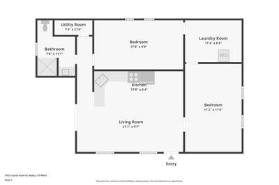 Spacious layout featuring two bedrooms, a functional kitchen, and dedicated laundry and utility spaces.
