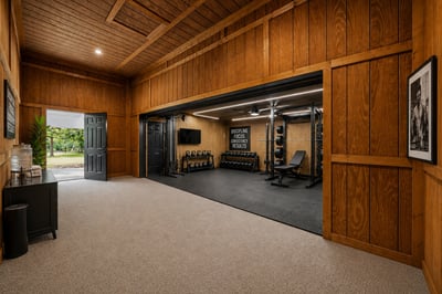 Virtually staged photo showing room as a workout area.