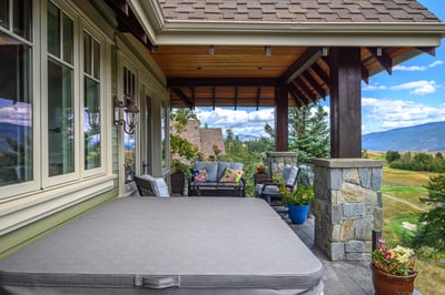 Discover a spacious outdoor retreat that is ready for your spa (spa shown is not included). Sit and relax with stunning golf course and mountain views, perfect for winding down at the end of the day.