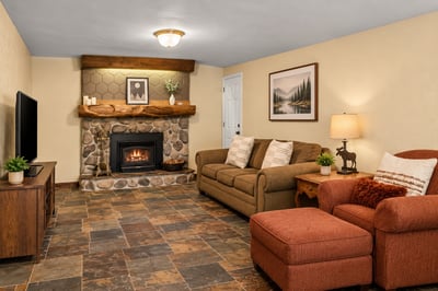 Large second living area with wood burning fireplace