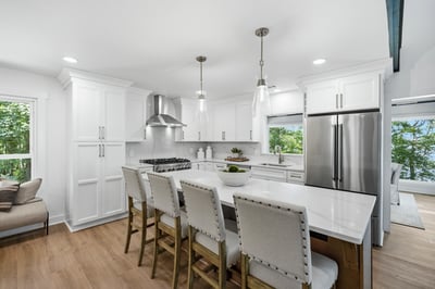 Modern kitchen featuring stainless steel appliances, ample cabinetry, and a spacious island perfect for gatherings.