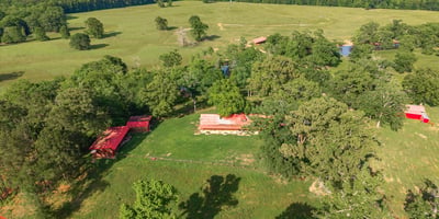Expansive rural property featuring large open fields, mature trees, and a tranquil pond for outdoor enjoyment.