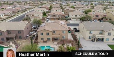 This overhead shot highlights the rectangular pool, pergola seating, and covered patio area. Designed for entertaining, the Glendale backyard offers privacy and low-maintenance landscaping.