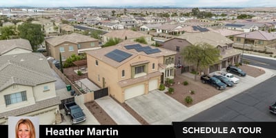 This top-down drone image highlights the organized layout of the solar panels and backyard pool. The Glendale property offers efficient living with exceptional entertaining space.