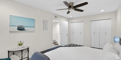 Inviting Scottsdale primary bedroom with dual closets, contemporary finishes, and spacious layout designed for comfort and organization.