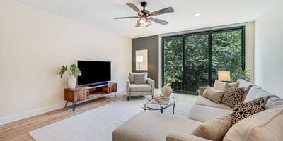 Spacious Living Room with Lake Views