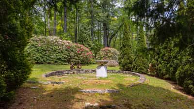 Discover a private backyard oasis surrounded by lush greenery and vibrant floral displays, perfect for relaxation.