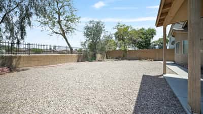 Large backyard provides a covered patio, mature shade trees, and low-maintenance landscaping with ample room to customize your outdoor lifestyle in Buckeye.