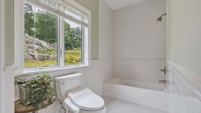Shower and toilet separate from sinks