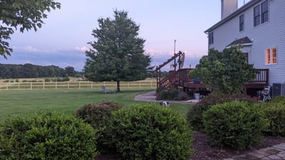 A serene summer evening to walk in the yard or relax on the deck.