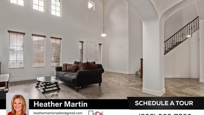 Vaulted ceilings and tall windows create a bright, welcoming great room. Updated flooring and an open floor plan enhance the spacious feel of this Glendale home designed for comfort and energy efficiency.