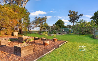 Spacious outdoor area featuring raised garden beds and scenic views, ideal for gardening enthusiasts and outdoor living.