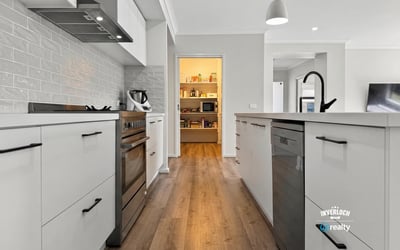 Modern kitchen featuring sleek cabinetry, abundant natural light, and an open layout perfect for entertaining.