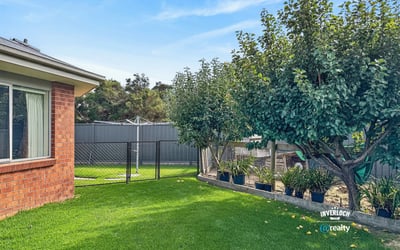 Spacious backyard featuring mature trees, lush grass, and ample room for gardening or outdoor activities.