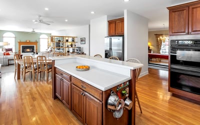 View from the Kitchen to the kitchen dining area and the Family Room.