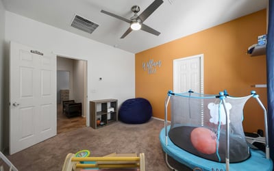 Well-sized bedroom with walk-in closet and ceiling fan, offering flexible space for guests, family, or a home office.