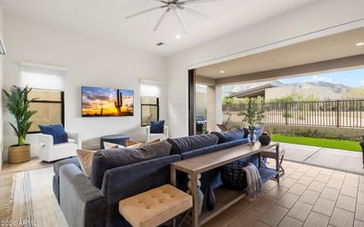 Expansive great room with high ceilings, modern finishes, and abundant natural light. This Scottsdale luxury living space is designed for relaxed comfort and effortless entertaining.
